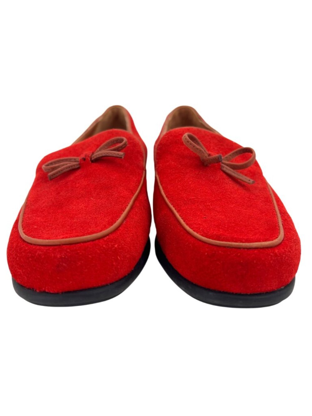 Lands End Red Suede Loafers Leather Upper Womens Size 6B Vintage With Bow Detail - Picture 7 of 14